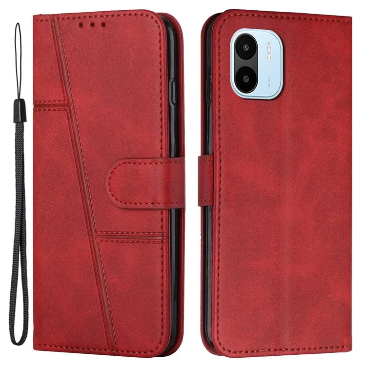 For Xiaomi Redmi A1 4G / A2 4G Simple Style Phone Cover Stitching Design Wallet Anti-scratch PU Leather Stand Case with Strap - Black-Cellmalls