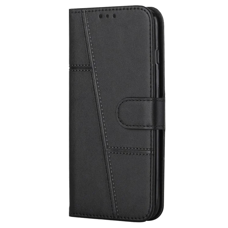For Xiaomi Redmi A1 4G / A2 4G Simple Style Phone Cover Stitching Design Wallet Anti-scratch PU Leather Stand Case with Strap - Black-Cellmalls