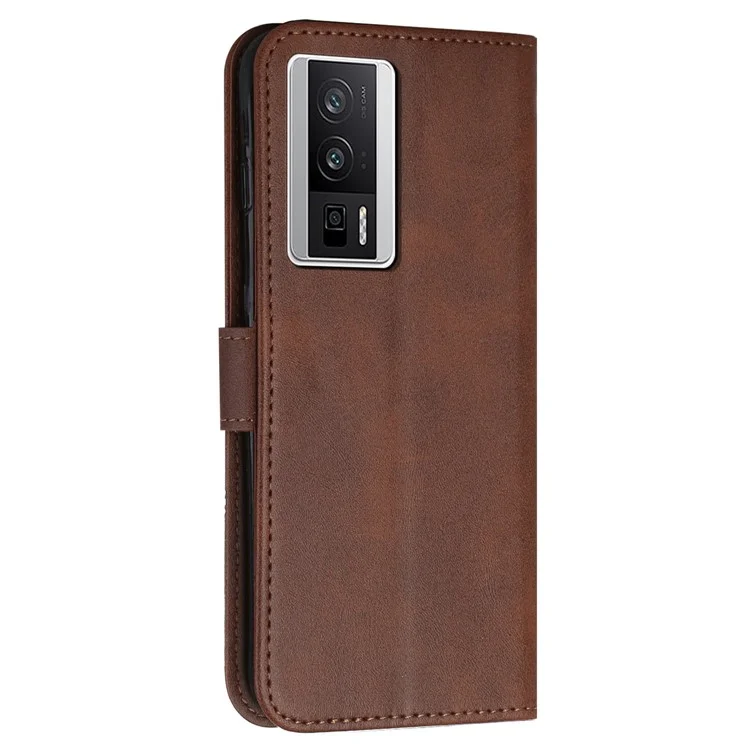 For Xiaomi Poco F5 Pro 5G / Redmi K60 Pro 5G / K60 5G Protective Phone Cover Stand Wallet Leather Cell Phone Case with Strap - Brown-Cellmalls
