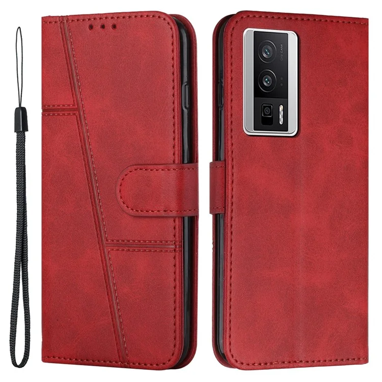 For Xiaomi Poco F5 Pro 5G / Redmi K60 Pro 5G / K60 5G Protective Phone Cover Stand Wallet Leather Cell Phone Case with Strap - Brown-Cellmalls