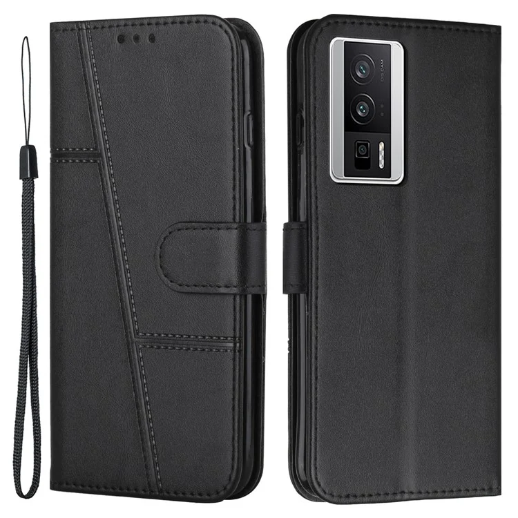 For Xiaomi Poco F5 Pro 5G / Redmi K60 Pro 5G / K60 5G Protective Phone Cover Stand Wallet Leather Cell Phone Case with Strap - Brown-Cellmalls