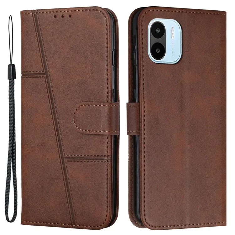 For Xiaomi Redmi A1 4G / A2 4G Simple Style Phone Cover Stitching Design Wallet Anti-scratch PU Leather Stand Case with Strap - Black-Cellmalls
