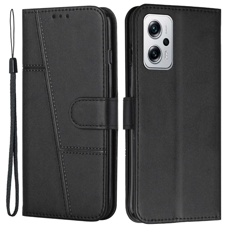 For Xiaomi Redmi Note 11T Pro 5G / Note 11T Pro+ 5G / Note 12T Pro 5G / Poco X4 GT 5G / Redmi K50i 5G Cell Phone Case Wallet Anti-dust Imprinted Stitching PU Leather Phone Stand Shell with Strap - Black-Cellmalls