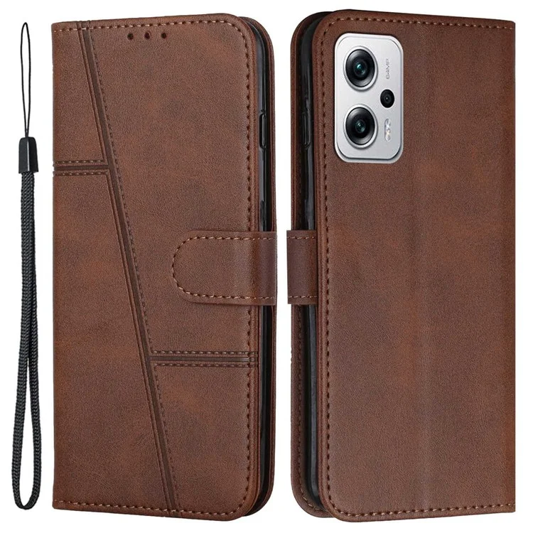 For Xiaomi Redmi Note 11T Pro 5G / Note 11T Pro+ 5G / Note 12T Pro 5G / Poco X4 GT 5G / Redmi K50i 5G Cell Phone Case Wallet Anti-dust Imprinted Stitching PU Leather Phone Stand Shell with Strap - Black-Cellmalls