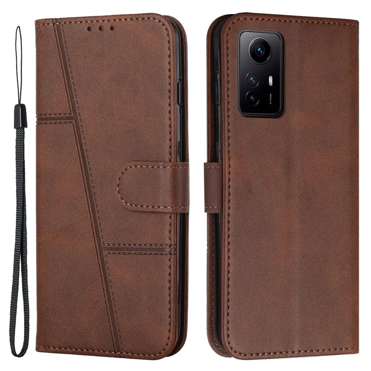 For Xiaomi Redmi Note 12S 4G PU Leather Phone Case Wallet Stand Anti-scratch Phone Cover - Brown-Cellmalls