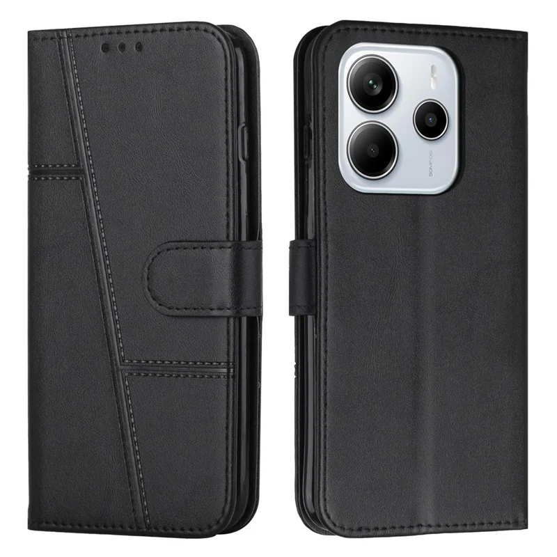 For Xiaomi Redmi Note 14 4G (163.25x76.55x8.16mm) Case Leather Stand Protective Phone Cover - Black-Cellmalls