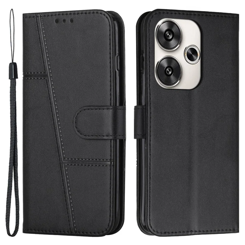 For Xiaomi Redmi Turbo 3 5G / Poco F6 5G Case Calf Texture Magnetic Clasp Leather Phone Cover - Black-Cellmalls