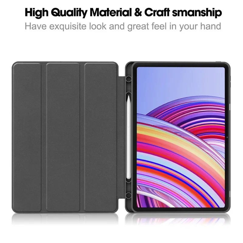 Tablet Case for Xiaomi Redmi Pad Pro / Redmi Pad Pro 5G / Poco Pad 4G Tri-Fold Stand Leather Cover with Pen Slot - Black-Cellmalls