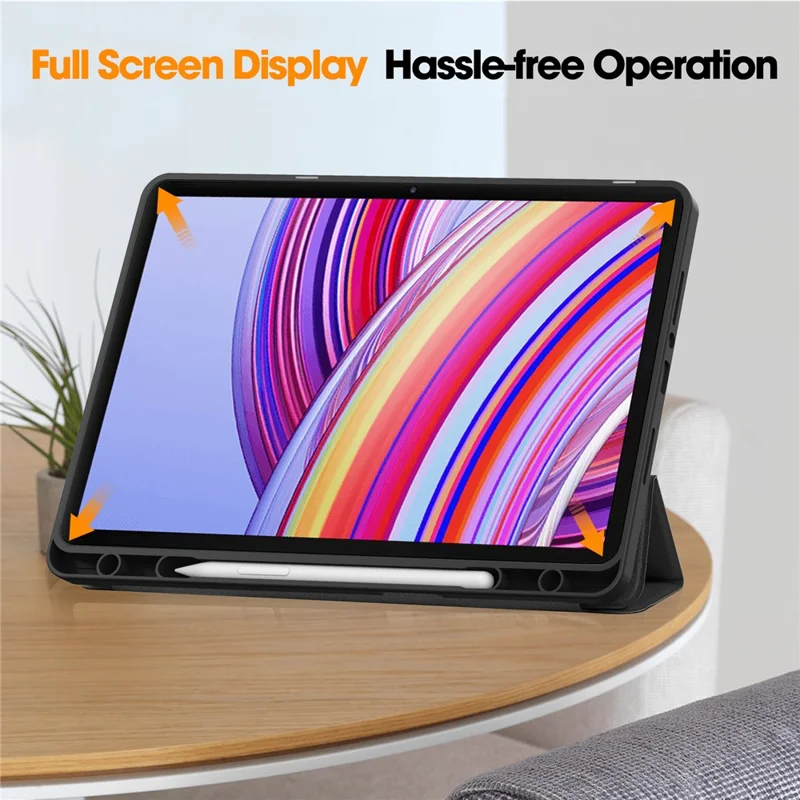 Tablet Case for Xiaomi Redmi Pad Pro / Redmi Pad Pro 5G / Poco Pad 4G Tri-Fold Stand Leather Cover with Pen Slot - Black-Cellmalls