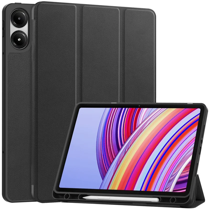 Tablet Case for Xiaomi Redmi Pad Pro / Redmi Pad Pro 5G / Poco Pad 4G Tri-Fold Stand Leather Cover with Pen Slot - Black-Cellmalls