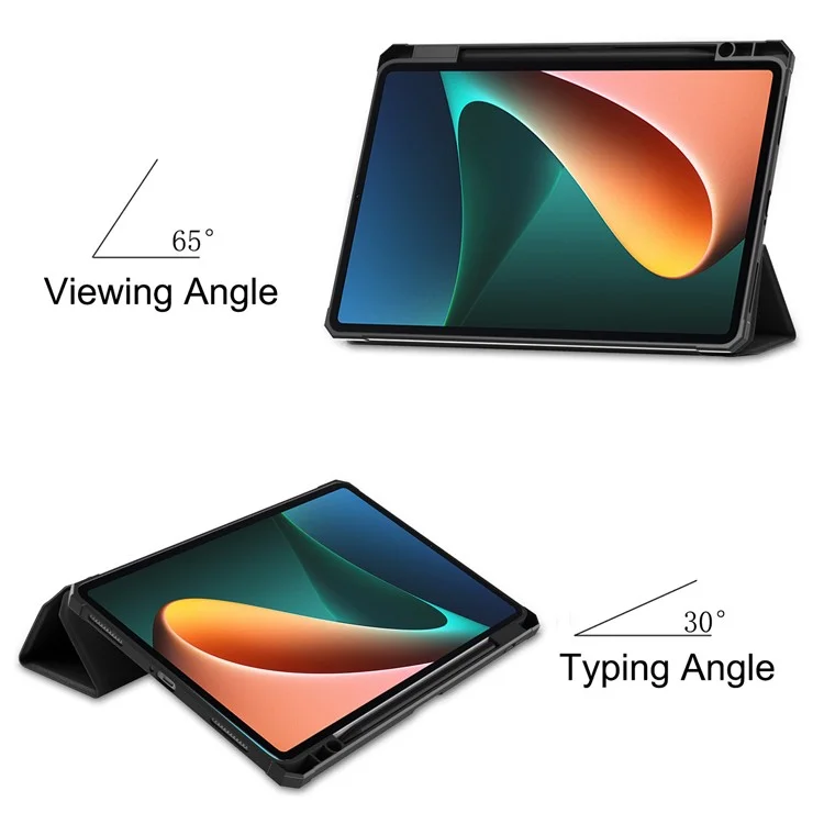 For Xiaomi Pad 5/Pad 5 Pro Slim Case Tri-fold Stand PU Leather Shockproof Tablet Cover with Pencil Holder Support Auto Wake/Sleep - Black-Cellmalls