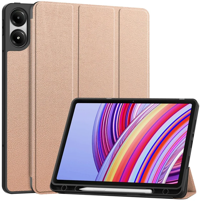 Tablet Case for Xiaomi Redmi Pad Pro / Redmi Pad Pro 5G / Poco Pad 4G Tri-Fold Stand Leather Cover with Pen Slot - Black-Cellmalls