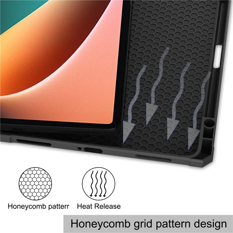For Xiaomi Pad 5/Pad 5 Pro Slim Case Tri-fold Stand PU Leather Shockproof Tablet Cover with Pencil Holder Support Auto Wake/Sleep - Black-Cellmalls