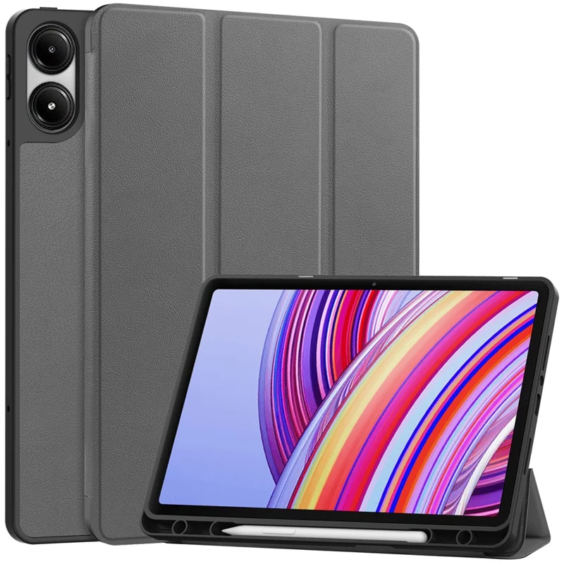 Tablet Case for Xiaomi Redmi Pad Pro / Redmi Pad Pro 5G / Poco Pad 4G Tri-Fold Stand Leather Cover with Pen Slot - Black-Cellmalls