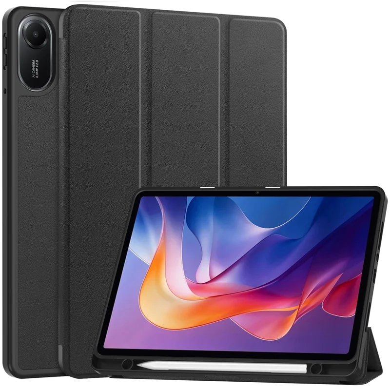 For Xiaomi Redmi Pad 2 Stand Case Shock-Absorbent Leather Tablet Cover with Pen Slot - Black-Cellmalls