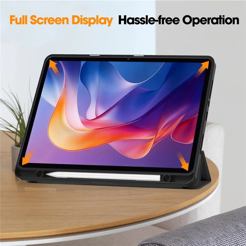 For Xiaomi Redmi Pad 2 Stand Case Shock-Absorbent Leather Tablet Cover with Pen Slot - Black-Cellmalls