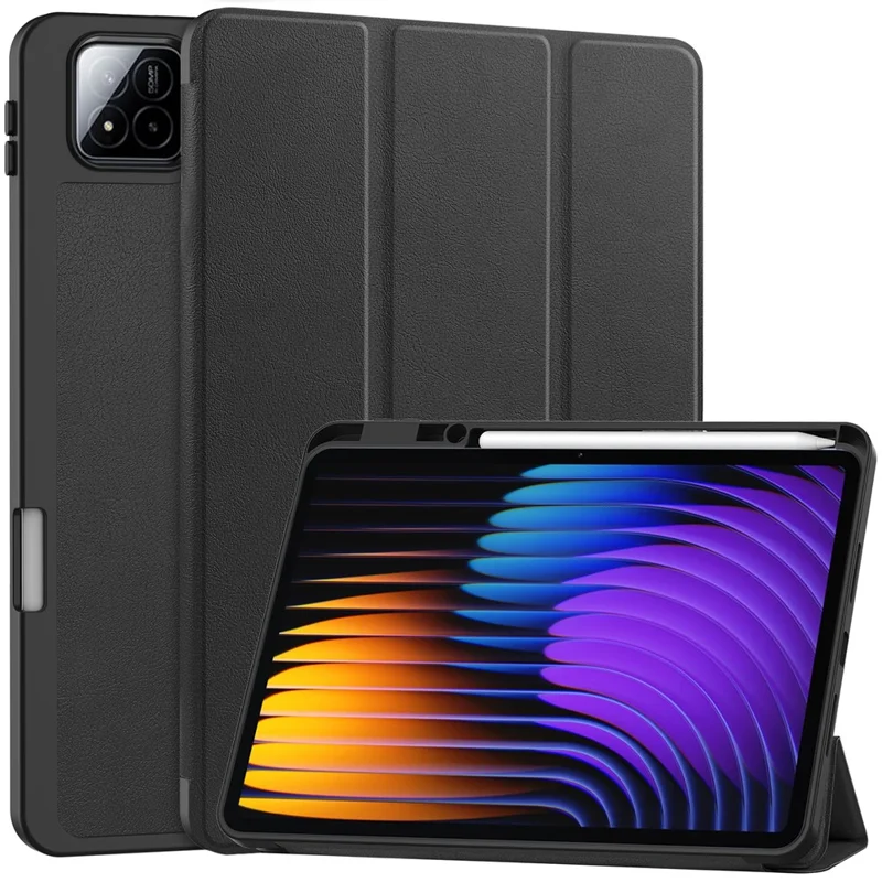 For Xiaomi Pad 7 Pro  /  Pad 7 Stand Case Shock-Absorbent Leather Tablet Cover with Pen Slot - Black-Cellmalls