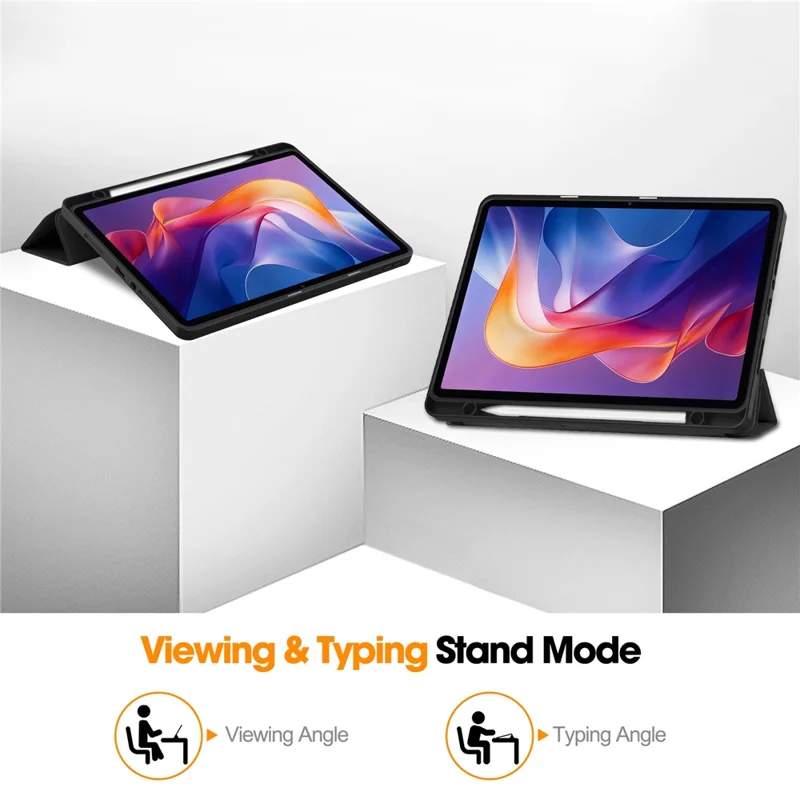 For Xiaomi Redmi Pad 2 Stand Case Shock-Absorbent Leather Tablet Cover with Pen Slot - Black-Cellmalls