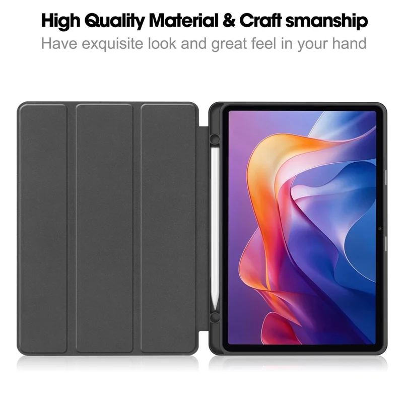 For Xiaomi Redmi Pad 2 Stand Case Shock-Absorbent Leather Tablet Cover with Pen Slot - Black-Cellmalls