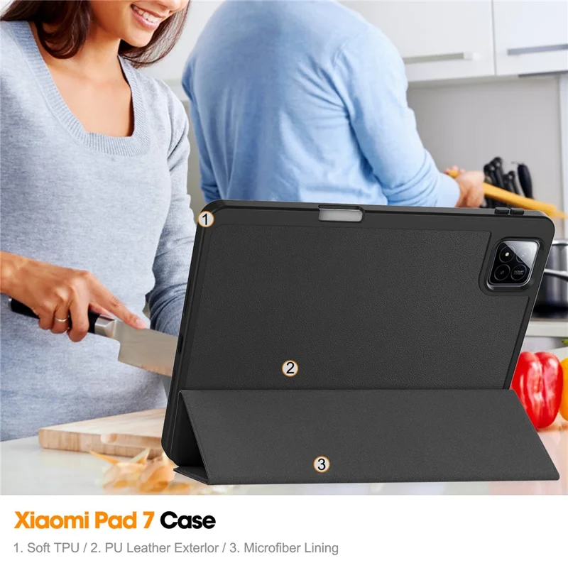 For Xiaomi Pad 7 Pro  /  Pad 7 Stand Case Shock-Absorbent Leather Tablet Cover with Pen Slot - Black-Cellmalls