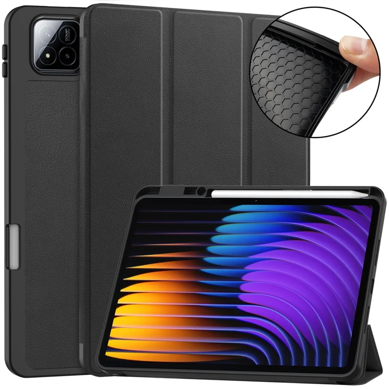 For Xiaomi Pad 7 Pro  /  Pad 7 Stand Case Shock-Absorbent Leather Tablet Cover with Pen Slot - Black-Cellmalls