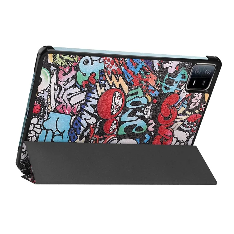 For Xiaomi Pad 6 / Pad 6 Pro PU Leather Trifold Stand Tablet Case Pattern Printing Auto Wake / Sleep Cover - Graffiti-Cellmalls