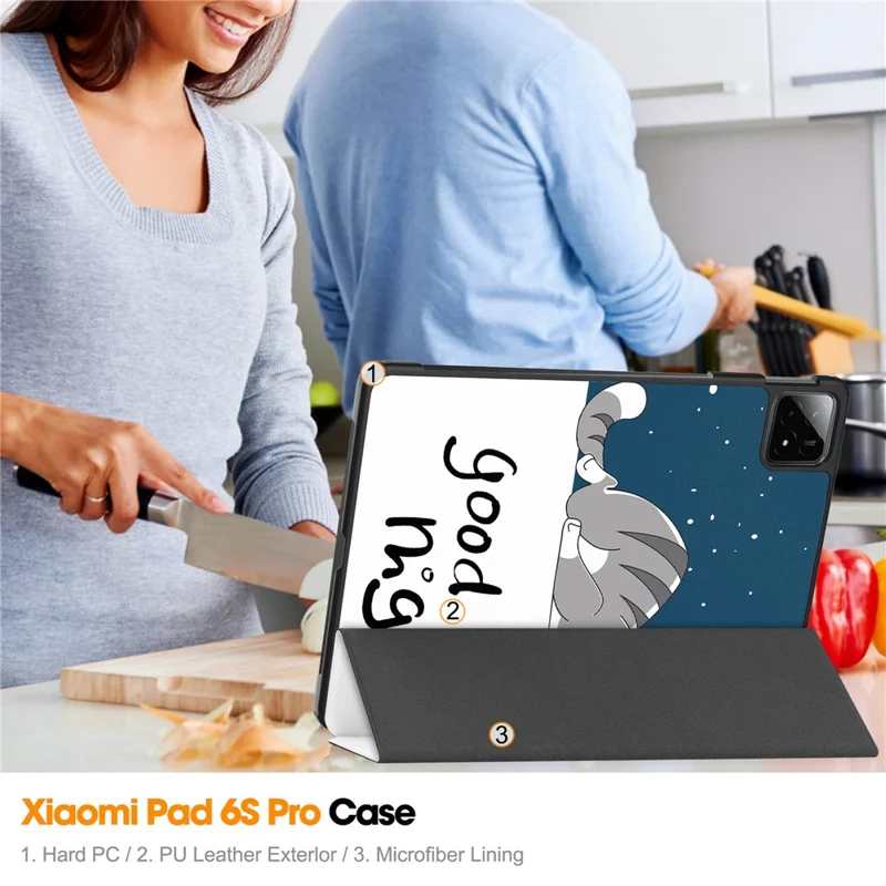 For Xiaomi Pad 6S Pro 12.4 Leather Case Trifold Stand Pattern Printing Tablet Cover - Cat-Cellmalls