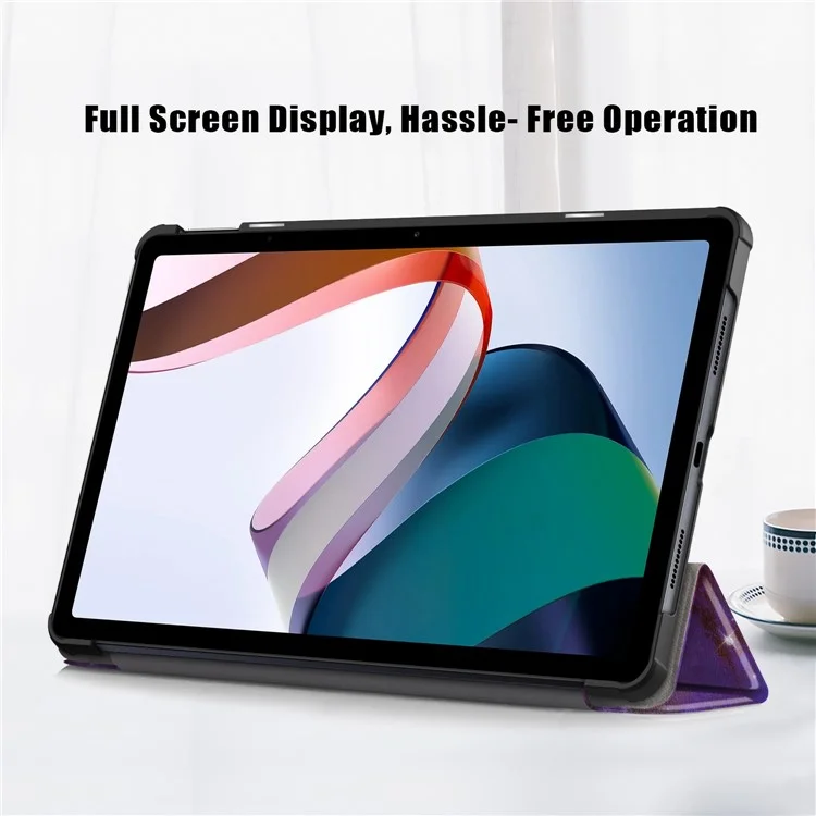For Xiaomi Redmi Pad 10.6 Pattern Printing Tablet Case PU Leather Anti-Drop Trifold Stand Cover with Auto Wake / Sleep - Galaxy-Cellmalls