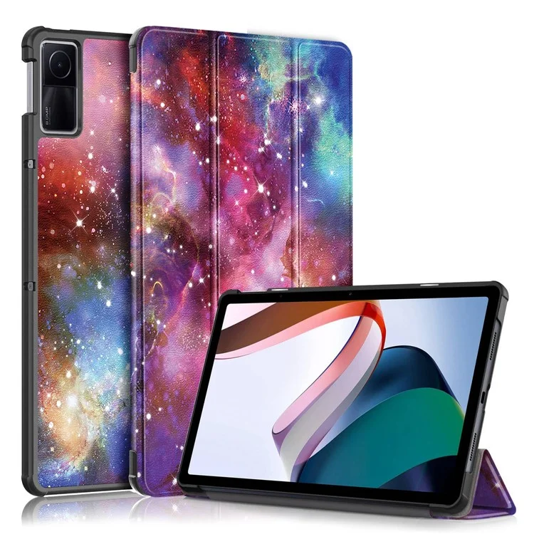 For Xiaomi Redmi Pad 10.6 Pattern Printing Tablet Case PU Leather Anti-Drop Trifold Stand Cover with Auto Wake / Sleep - Galaxy-Cellmalls