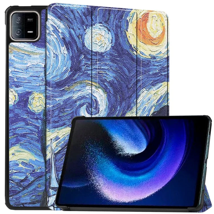 For Xiaomi Pad 6 / Pad 6 Pro PU Leather Trifold Stand Tablet Case Pattern Printing Auto Wake / Sleep Cover - Graffiti-Cellmalls
