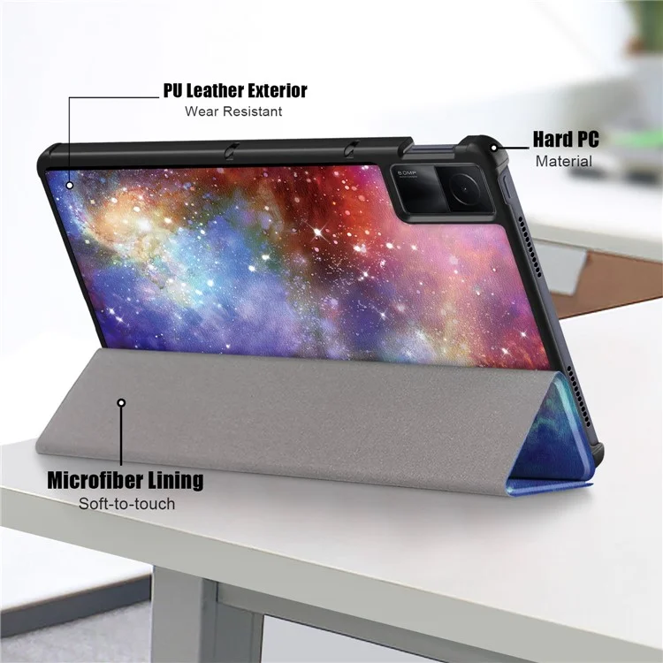 For Xiaomi Redmi Pad 10.6 Pattern Printing Tablet Case PU Leather Anti-Drop Trifold Stand Cover with Auto Wake / Sleep - Galaxy-Cellmalls
