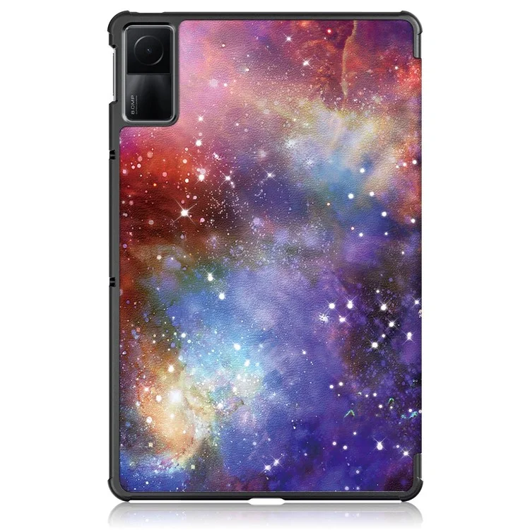 For Xiaomi Redmi Pad 10.6 Pattern Printing Tablet Case PU Leather Anti-Drop Trifold Stand Cover with Auto Wake / Sleep - Galaxy-Cellmalls