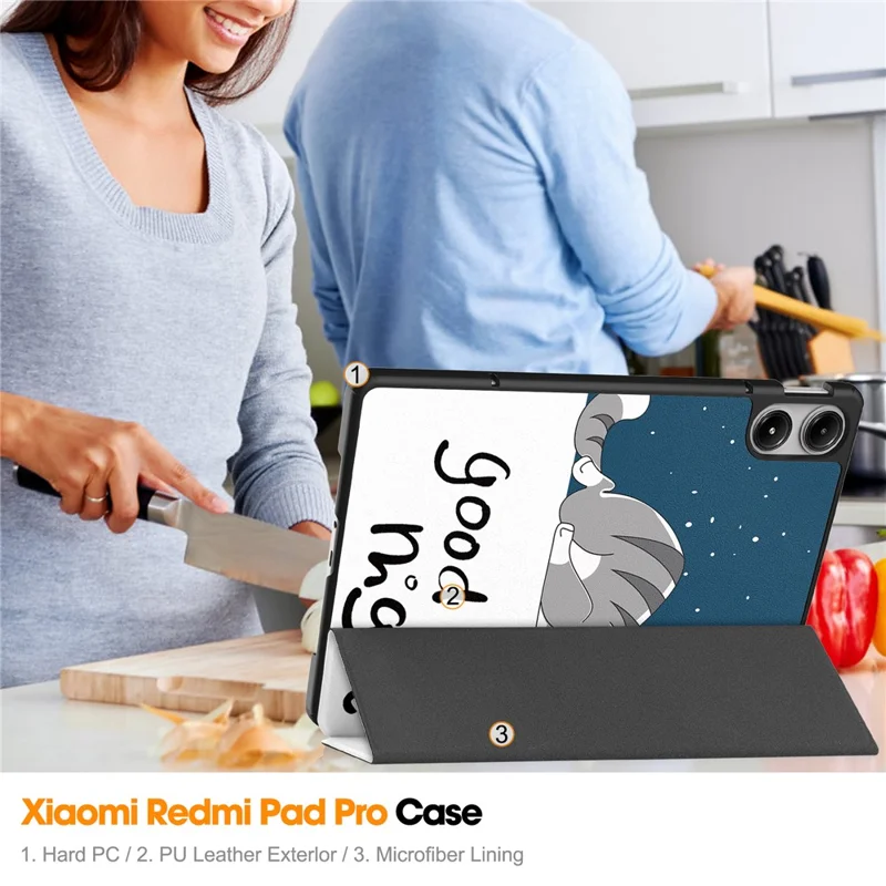 Tablet Case for Xiaomi Redmi Pad Pro / Pad Pro 5G / Xiaomi Poco Pad 4G Auto Wake / Sleep Trifold Stand Pattern Printed Leather Cover - Cat-Cellmalls