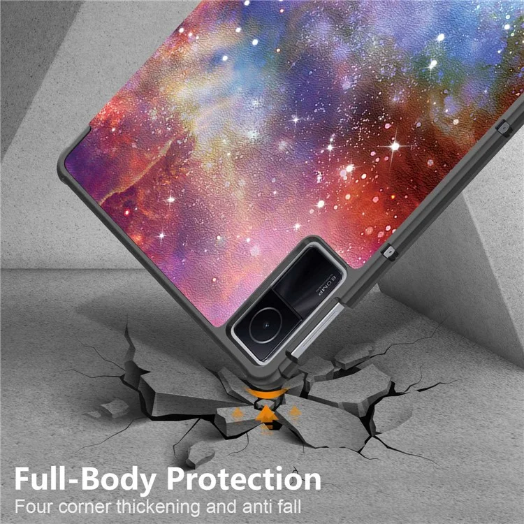 For Xiaomi Redmi Pad 10.6 Pattern Printing Tablet Case PU Leather Anti-Drop Trifold Stand Cover with Auto Wake / Sleep - Galaxy-Cellmalls