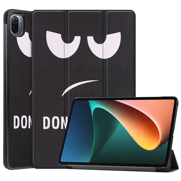 Pattern Printing PU Leather Case for Xiaomi Pad 5/Pad 5 Pro, Tri-Fold Stand Smart Cover with Auto Sleep / Wake - Don't Touch Me-Cellmalls