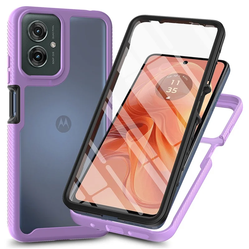 For Motorola Moto G55 5G Case PC+TPU Phone Clear Back Cover with PET Screen Film - Black-Cellmalls