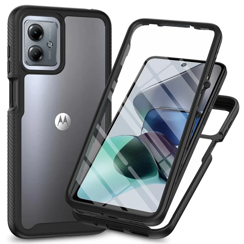 For Motorola Moto G54 5G Phone Case with PET Screen Protector Full Protection Cover - Black-Cellmalls
