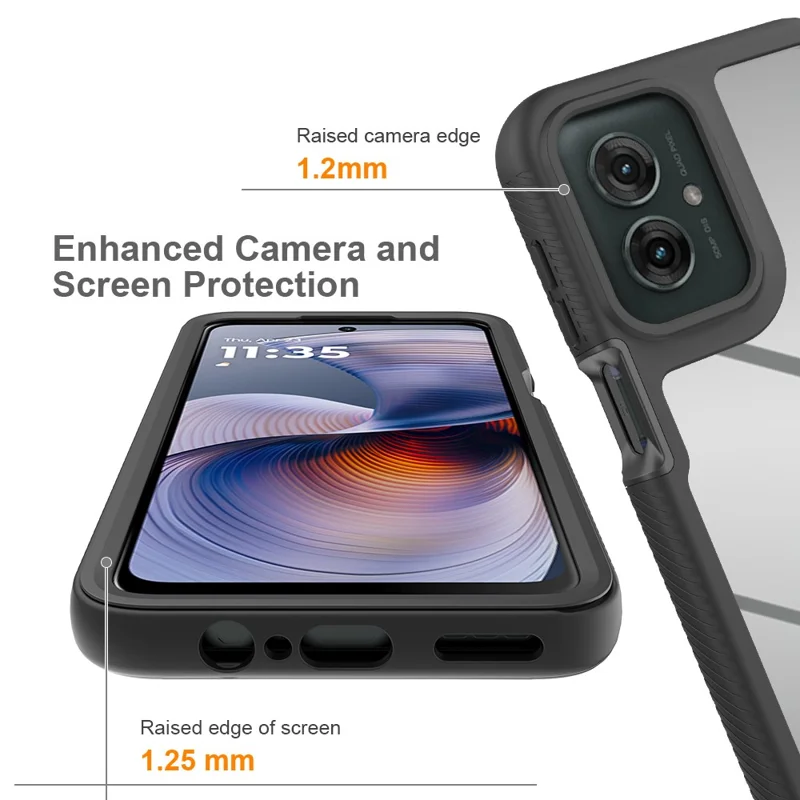 For Motorola Moto G55 5G Case PC+TPU Phone Clear Back Cover with PET Screen Film - Black-Cellmalls