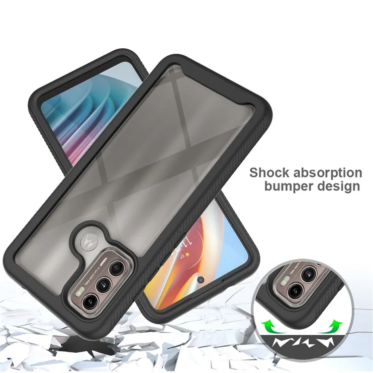 For Motorola Moto G60 Well-protected 3-in-1 Case PC + TPU Hybrid Anti-scratch Mobile Phone Shell with PET Screen Protector - Black-Cellmalls