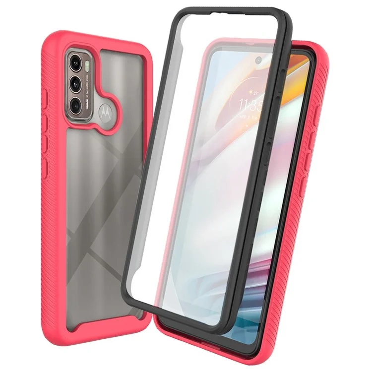 For Motorola Moto G60 Well-protected 3-in-1 Case PC + TPU Hybrid Anti-scratch Mobile Phone Shell with PET Screen Protector - Black-Cellmalls