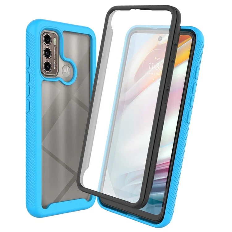 For Motorola Moto G60 Well-protected 3-in-1 Case PC + TPU Hybrid Anti-scratch Mobile Phone Shell with PET Screen Protector - Black-Cellmalls