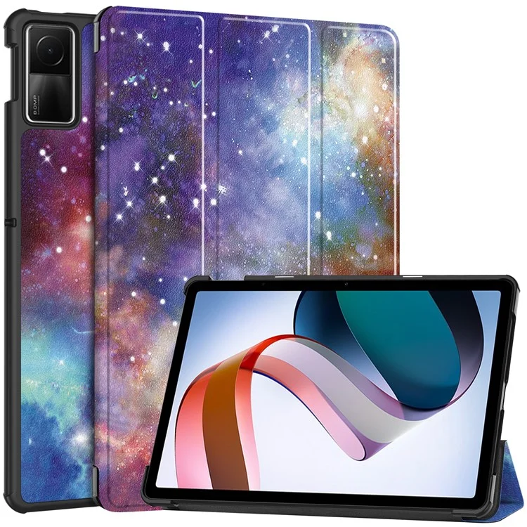 For Xiaomi Redmi Pad SE PU Leather Tablet Case Pattern Printing Tablet Cover with Tri-fold Stand - Galaxy-Cellmalls