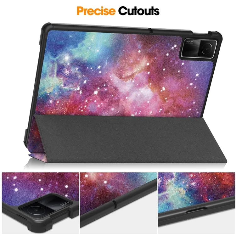 For Xiaomi Redmi Pad SE PU Leather Tablet Case Pattern Printing Tablet Cover with Tri-fold Stand - Galaxy-Cellmalls