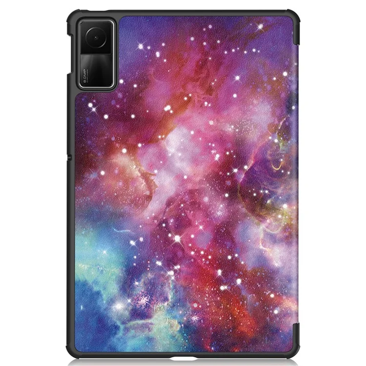 For Xiaomi Redmi Pad SE PU Leather Tablet Case Pattern Printing Tablet Cover with Tri-fold Stand - Galaxy-Cellmalls