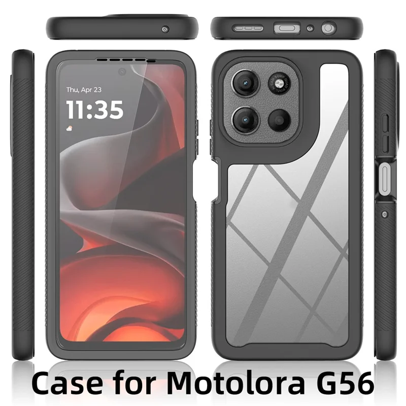 Clear Case for Motorola Moto G56 5G PC + TPU Phone Back Cover with PET Screen Film - Black-Cellmalls