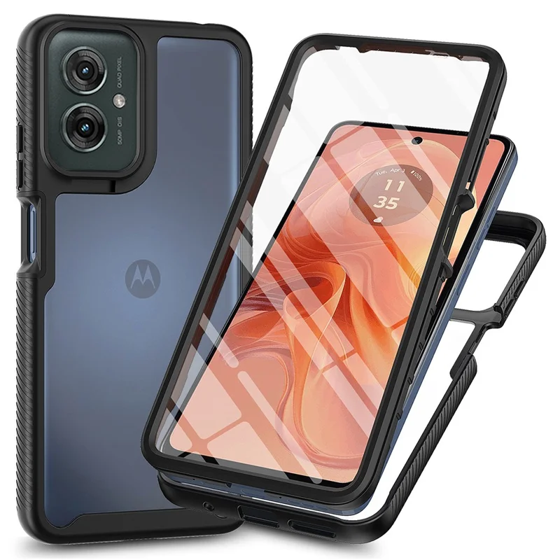 For Motorola Moto G55 5G Case PC+TPU Phone Clear Back Cover with PET Screen Film - Black-Cellmalls