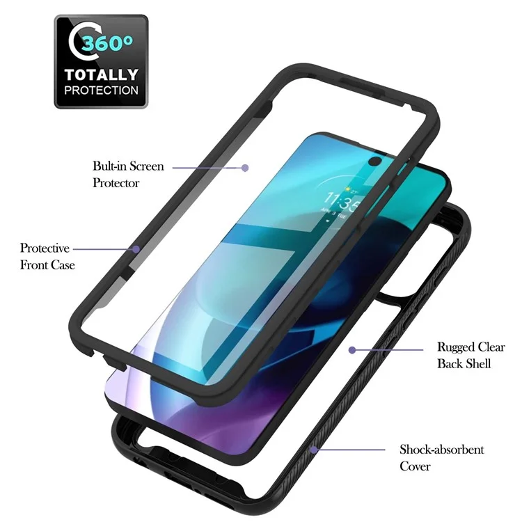 YB PC Series-6 for Motorola Moto G71 5G Full Protection Anti-fall Detachable Built-in PET Screen Protector Phone Case TPU+PC Cover - Black-Cellmalls