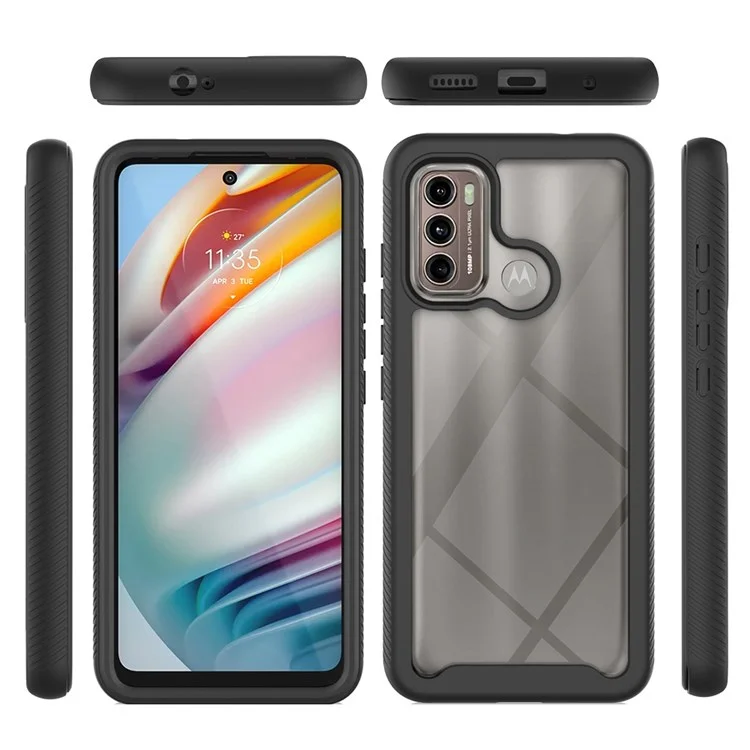For Motorola Moto G60 Well-protected 3-in-1 Case PC + TPU Hybrid Anti-scratch Mobile Phone Shell with PET Screen Protector - Black-Cellmalls