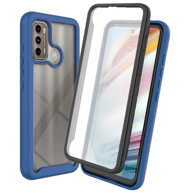 For Motorola Moto G60 Well-protected 3-in-1 Case PC + TPU Hybrid Anti-scratch Mobile Phone Shell with PET Screen Protector - Black-Cellmalls