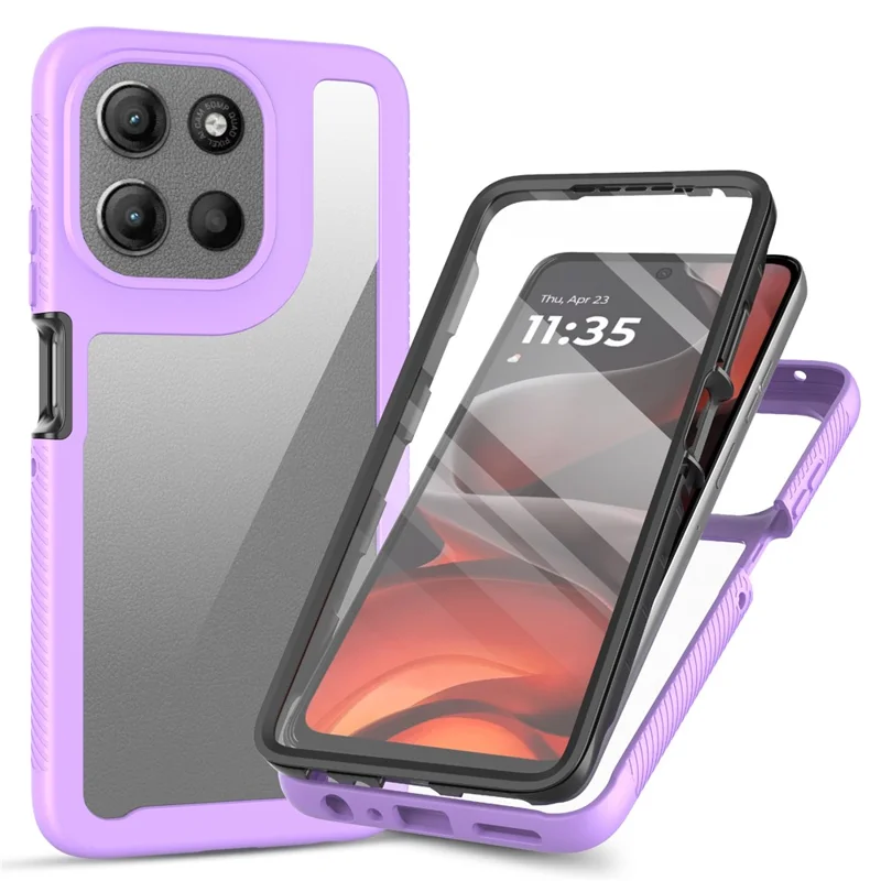 Clear Case for Motorola Moto G56 5G PC + TPU Phone Back Cover with PET Screen Film - Black-Cellmalls